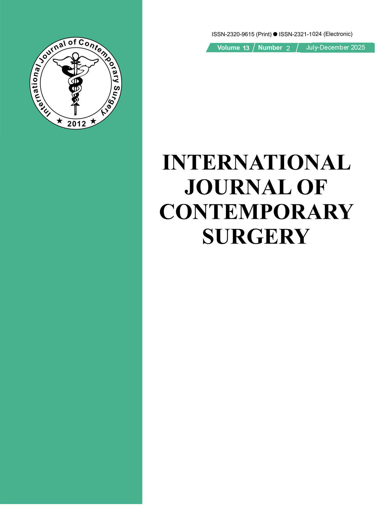 					View Vol. 13 No. 2 (2025): Indian Journal of Contemporary Surgery
				